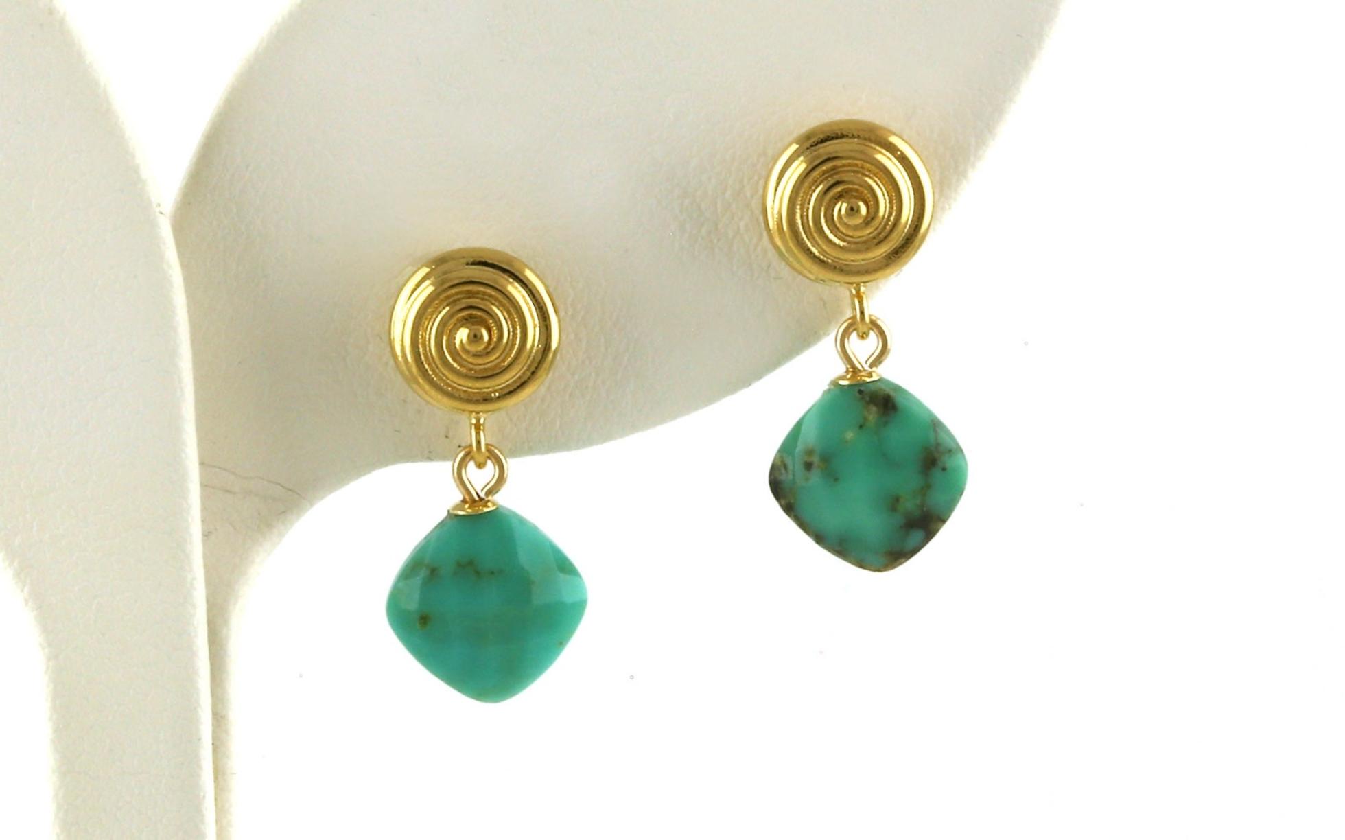 Swirl Drop Turquoise Stud Earrings in Yellow Gold (8.00x8.00mm)