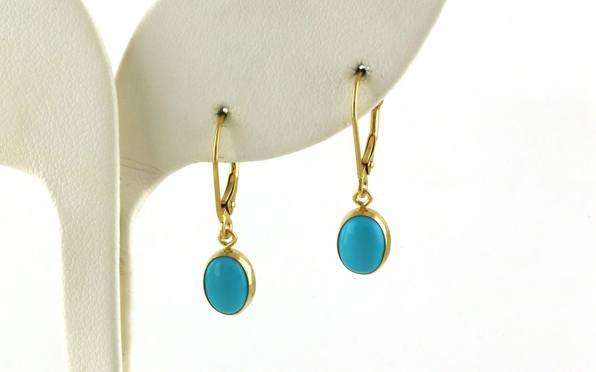 Simple Leverback Turquoise Drop Earrings in Yellow Gold 