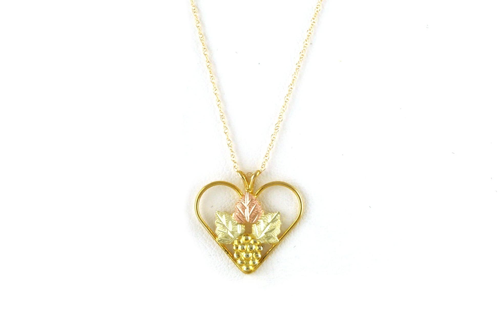 Estate Piece: Heart with Grape Cluster Necklace in Tri-tone Black Hills Gold 