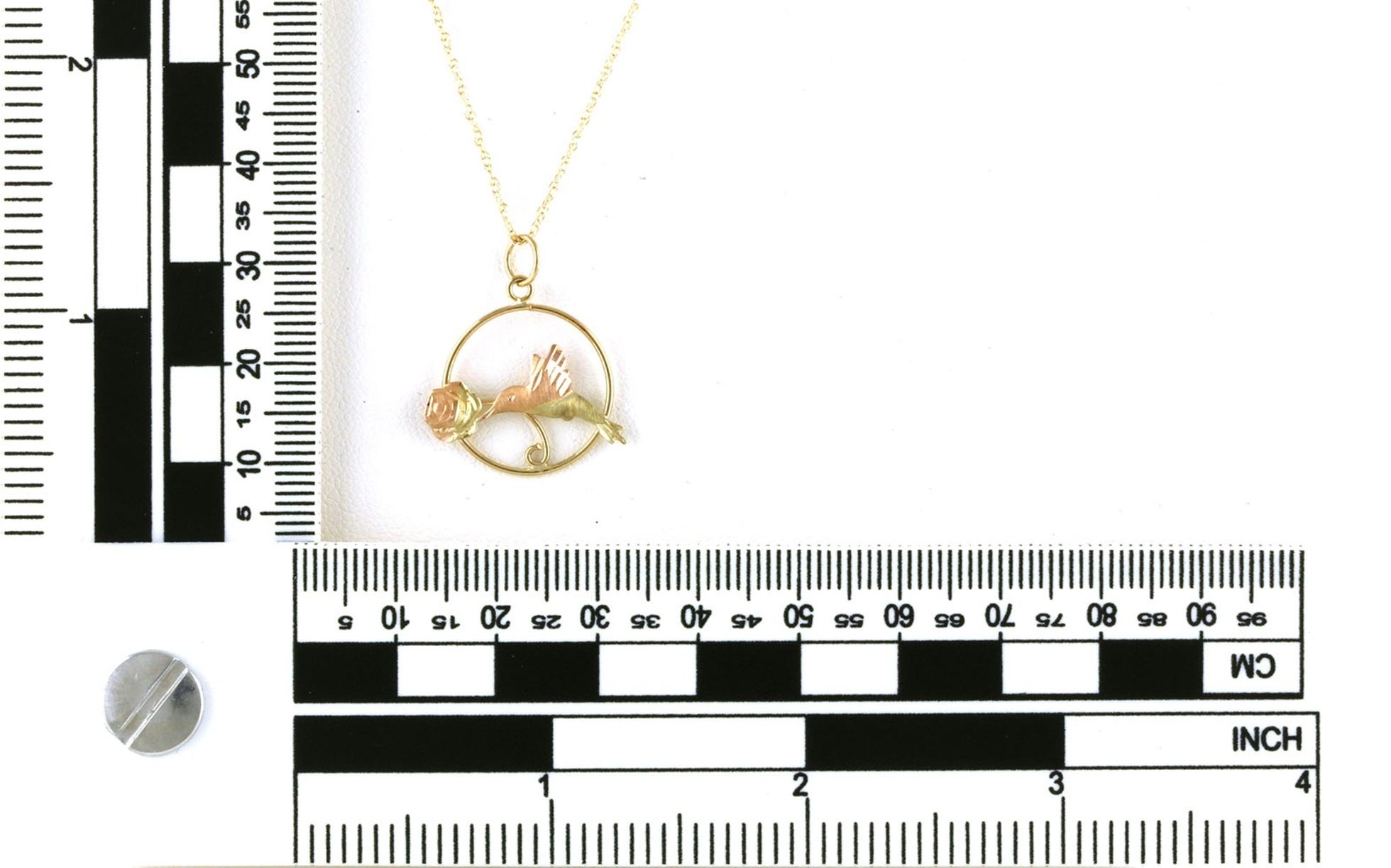 Estate Piece: Circle Hummingbird Necklace in Tri-toned Black Hills Gold scale