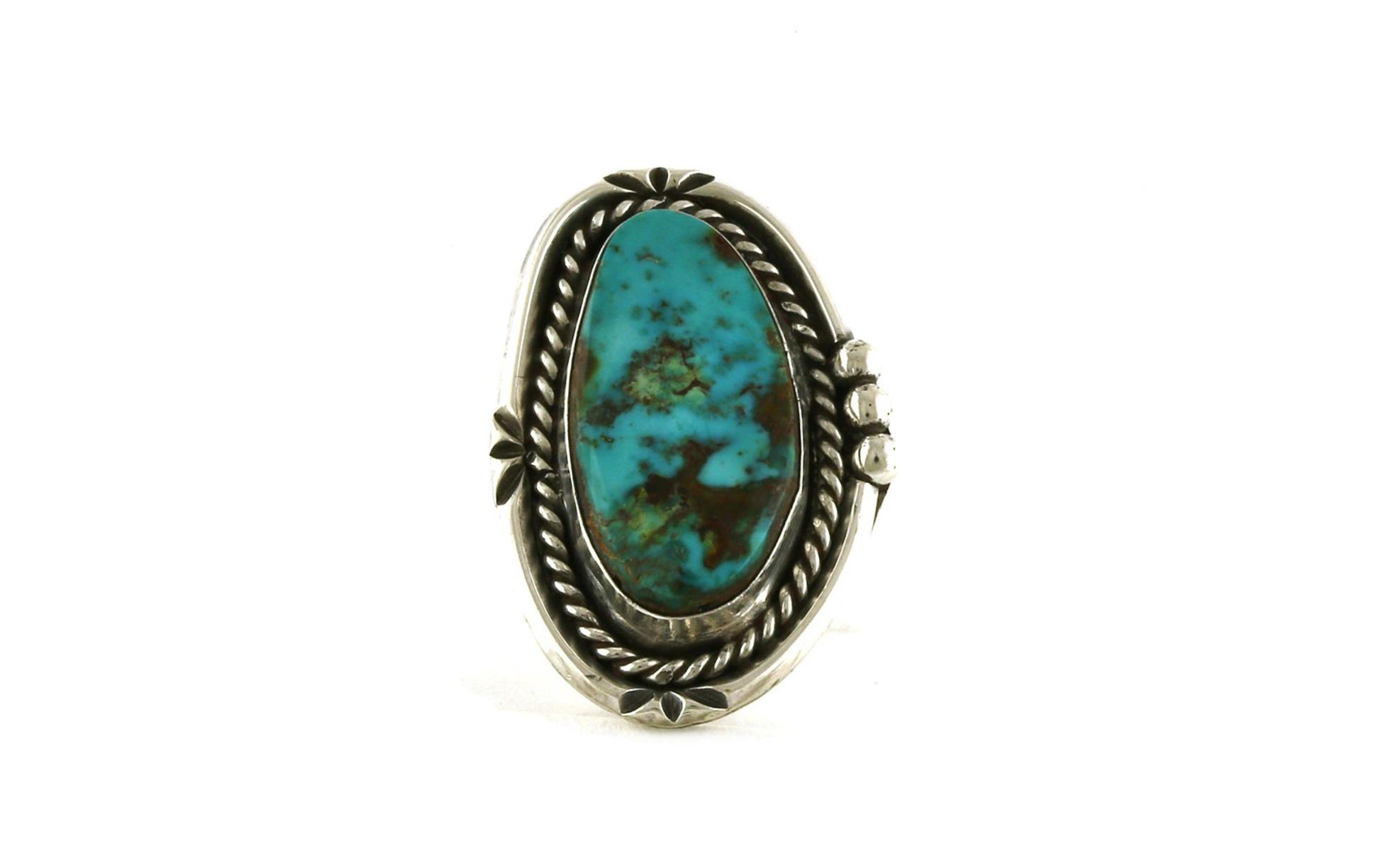 Estate Piece: Rope Style Bezel Turquoise Ring in Sterling Silver