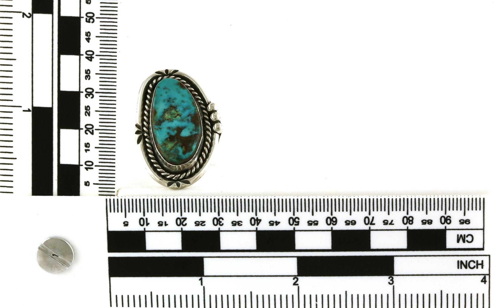 Estate Piece: Rope Style Bezel Turquoise Ring in Sterling Silver scale
