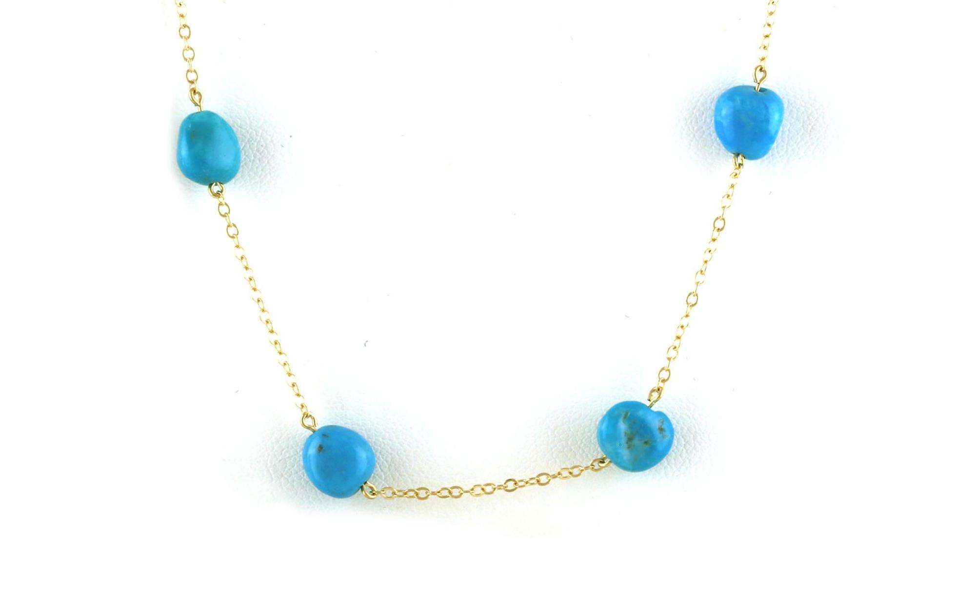 12-Stone Turquoise Station Necklace in Yellow Gold