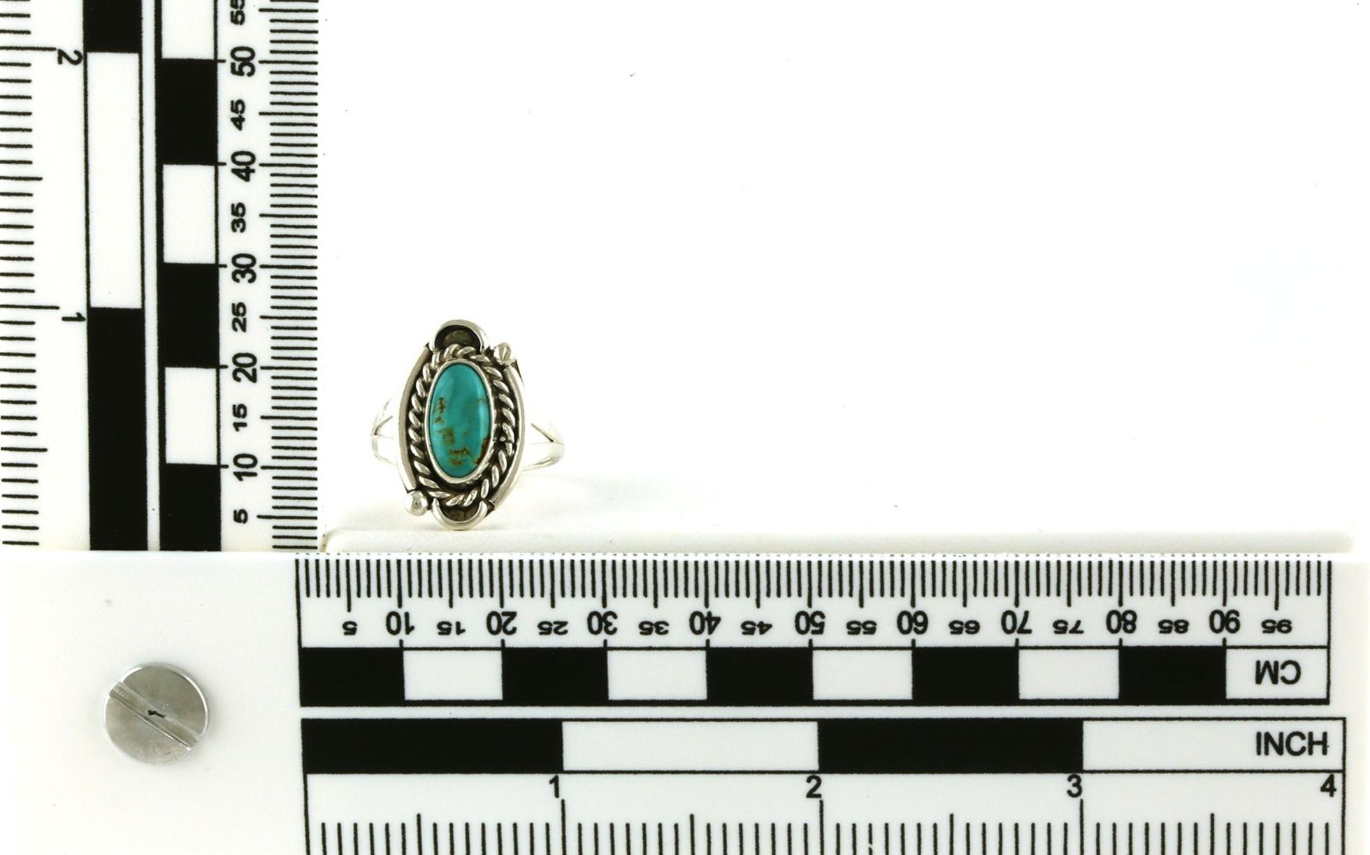 Estate Piece: Rope Detail Bezel-set Turquoise Ring in Sterling Silver scale