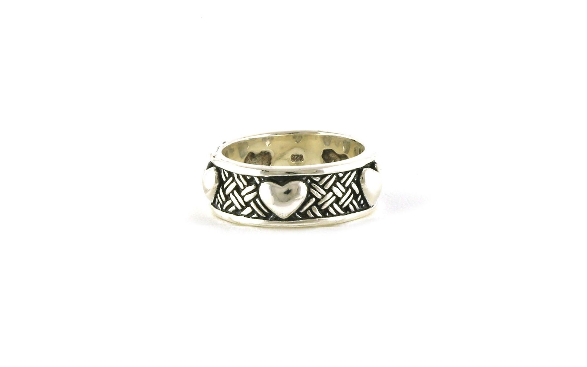 Estate Piece: Antiqued Heart Basket Weave Ring in Sterling Silver
