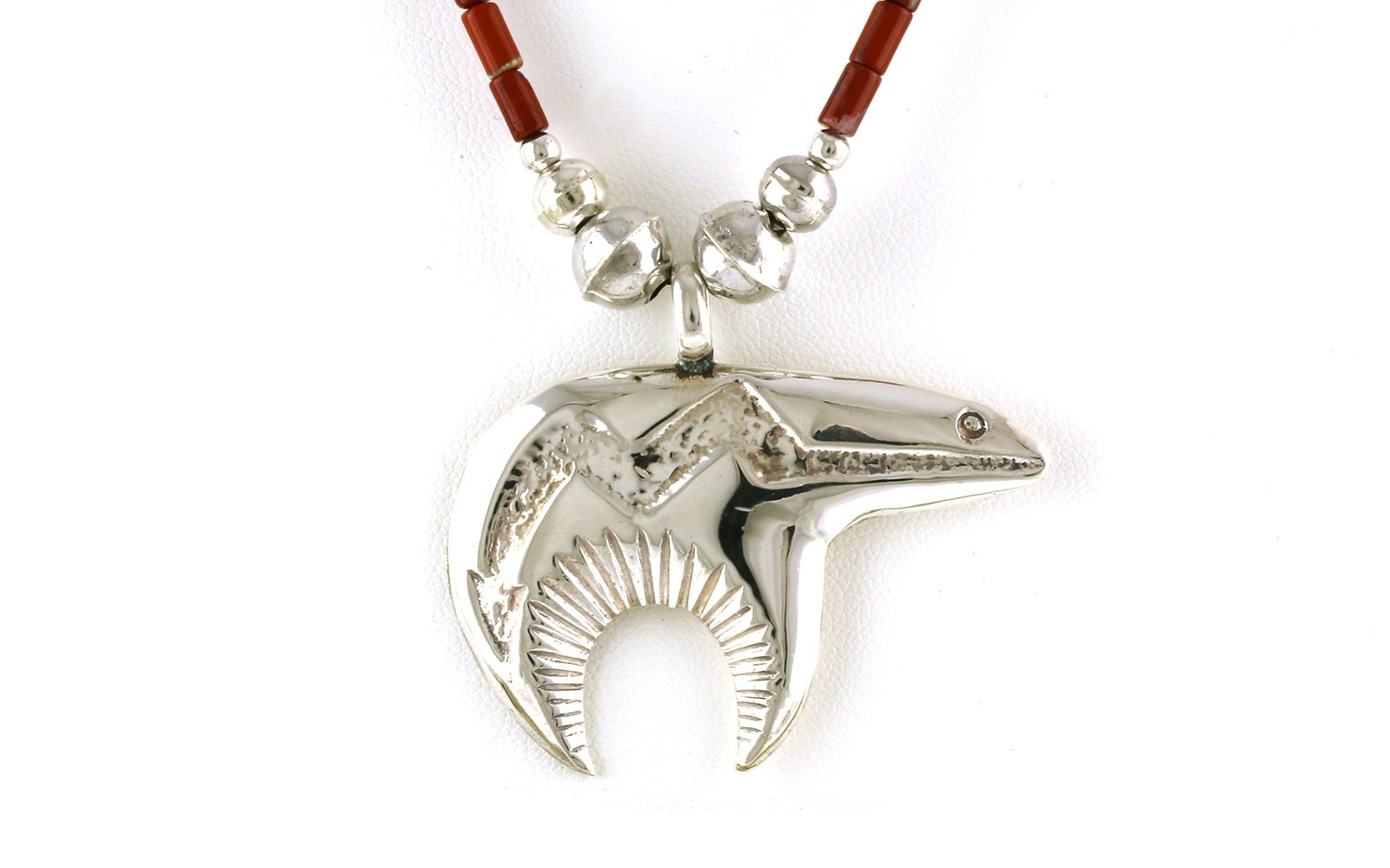 Estate Piece: Zuni "Spirit Bear" Necklace on Jasper Beaded Chain in Sterling