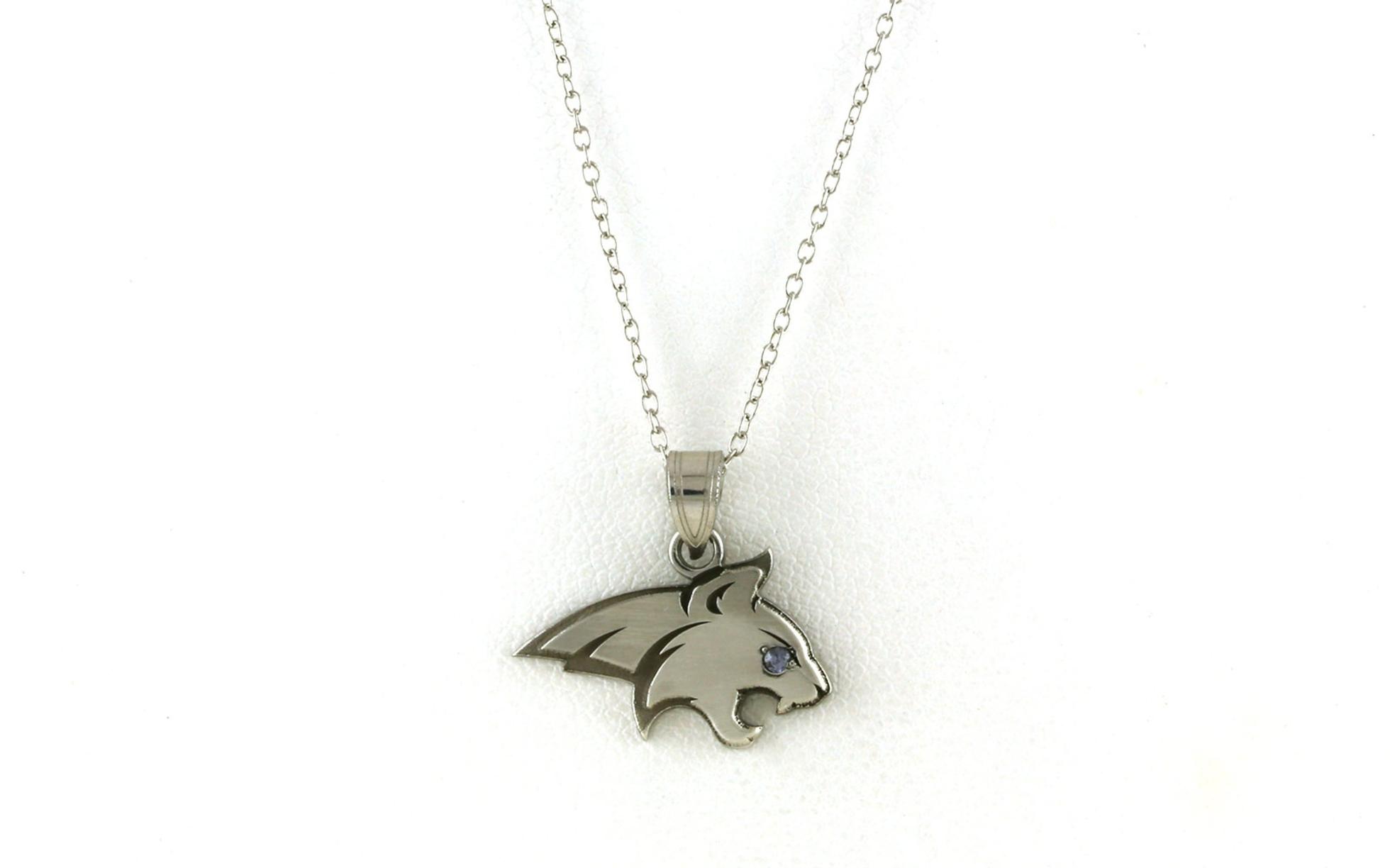Small Official Bobcat Pendant/Charm with Montana Yogo Sapphire Eye in Sterling Silver (0.02cts)
