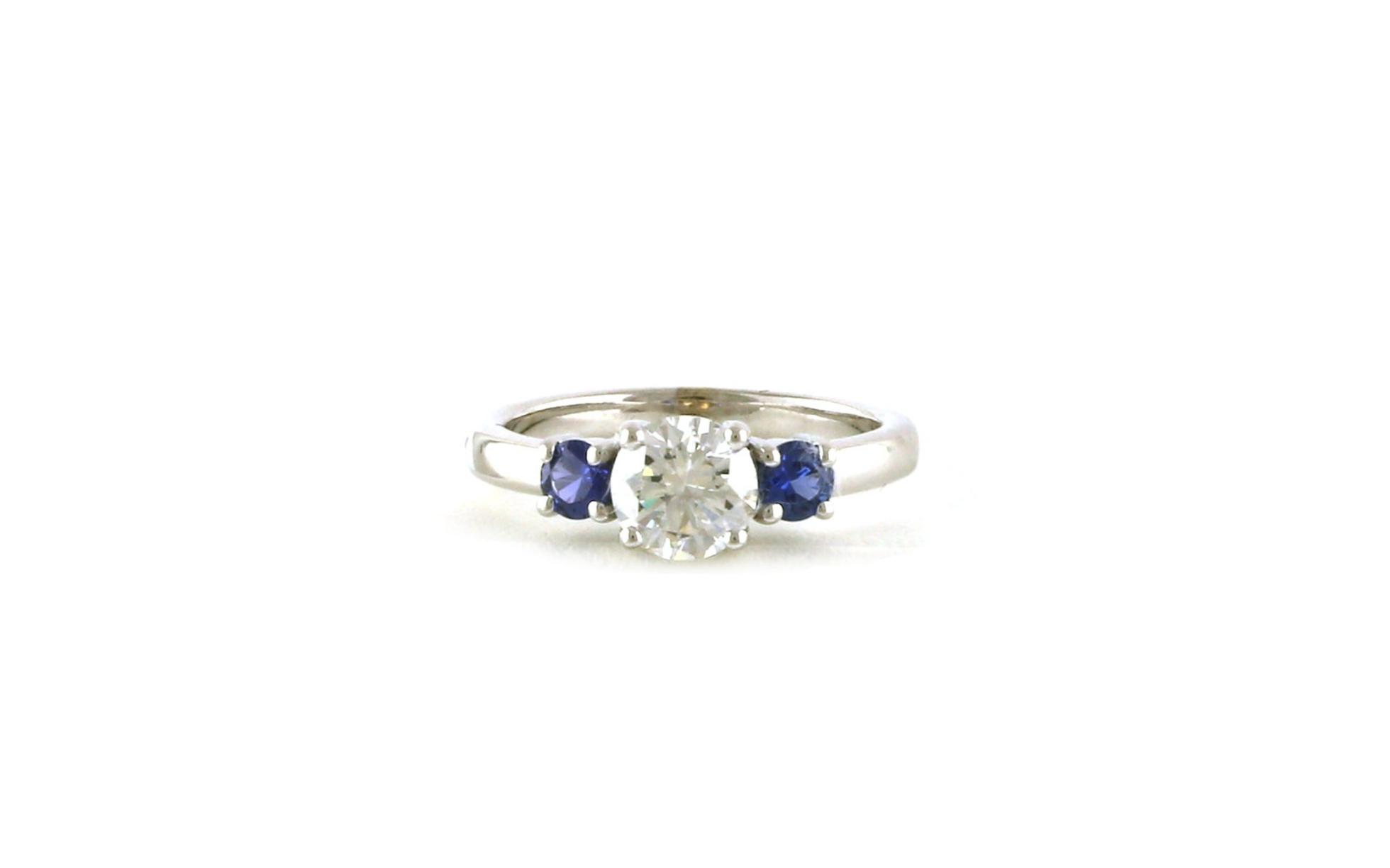 3-Stone Prong-set Diamond and Montana Yogo Sapphire Ring in White Gold (1.44cts TWT)