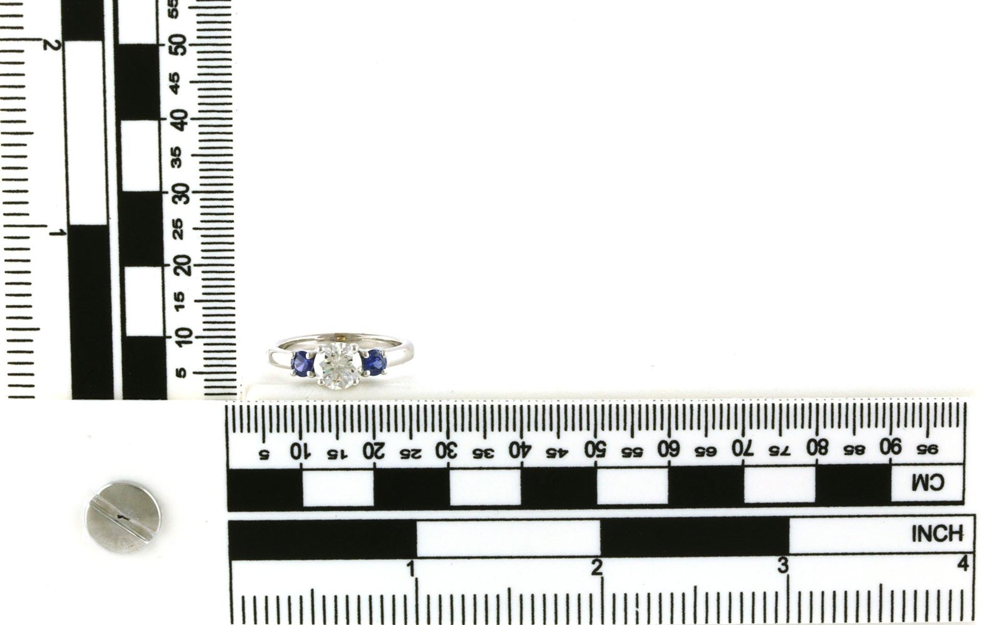 3-Stone Prong-set Diamond and Montana Yogo Sapphire Ring in White Gold (1.44cts TWT) scale