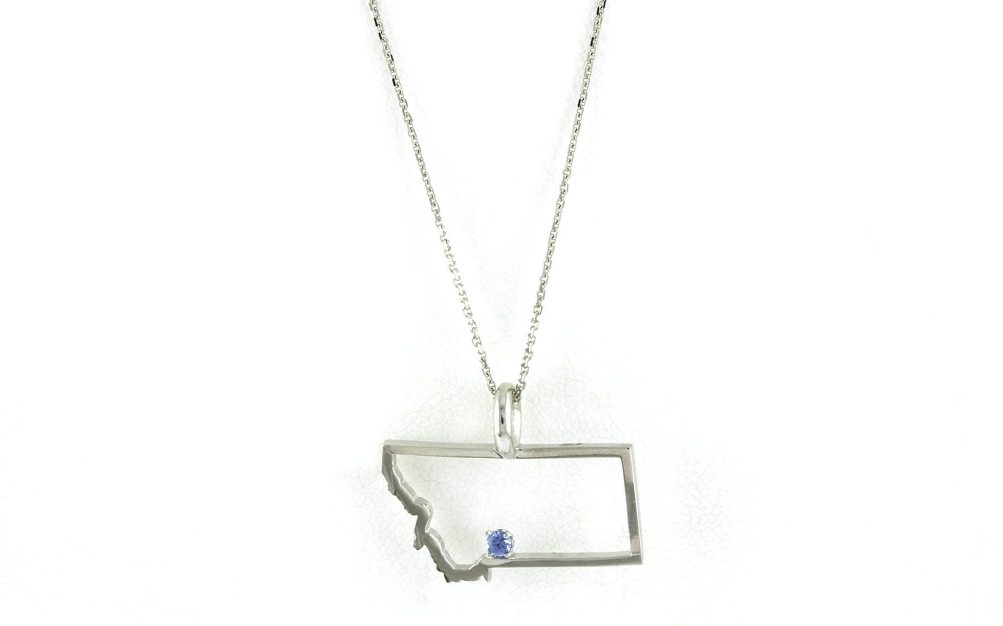 State of Montana Outline Necklace with Montana Yogo Sapphire in White Gold (0.05cts)