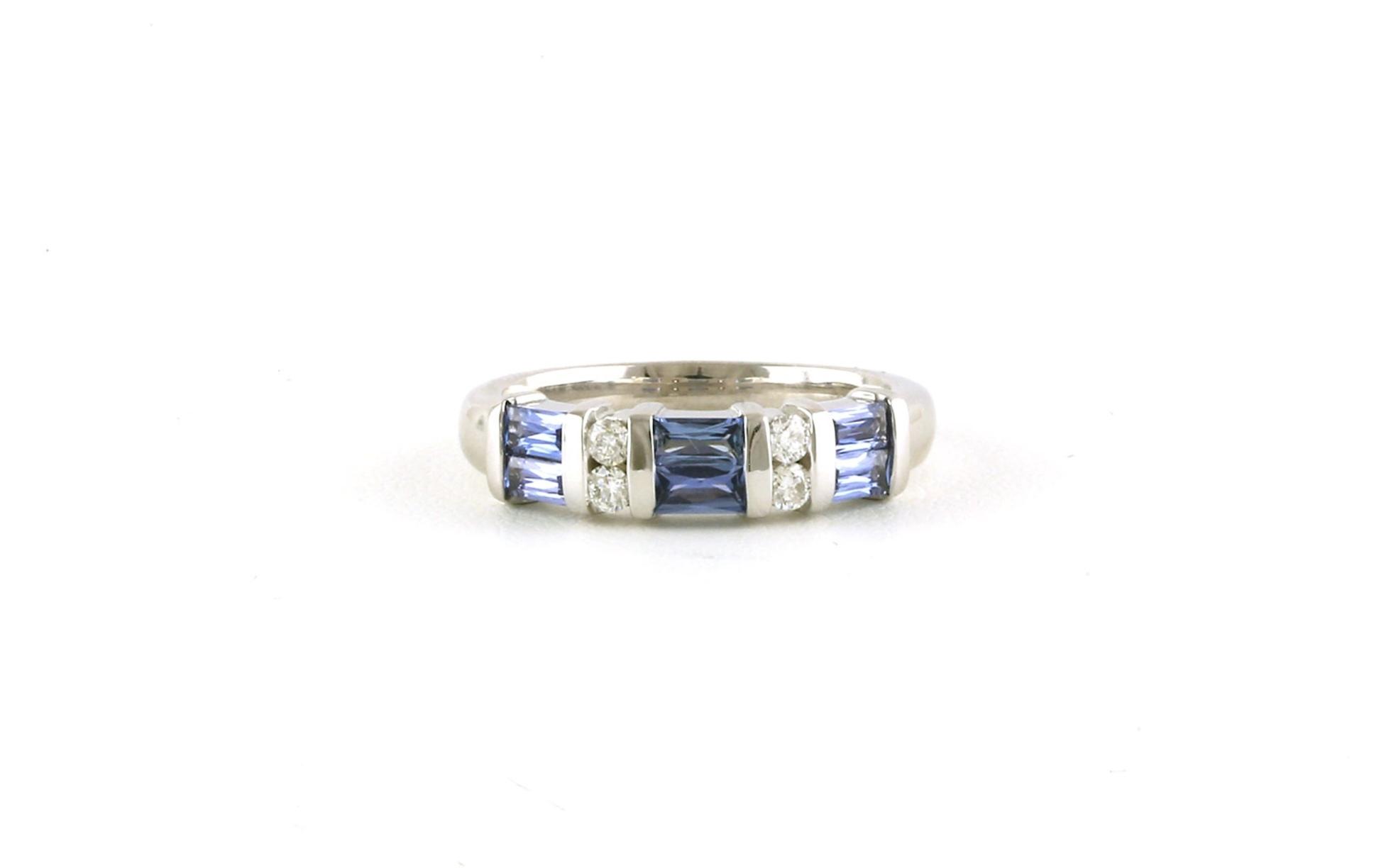 2-Row Bar-set Baguette-cut Montana Yogo Sapphire and Diamond Band in White Gold (0.89cts TWT)