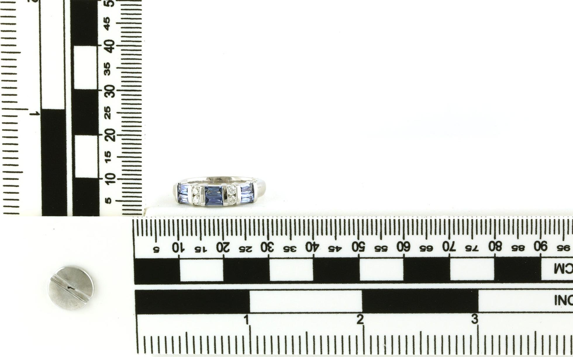 2-Row Bar-set Baguette-cut Montana Yogo Sapphire and Diamond Band in White Gold (0.89cts TWT) scale