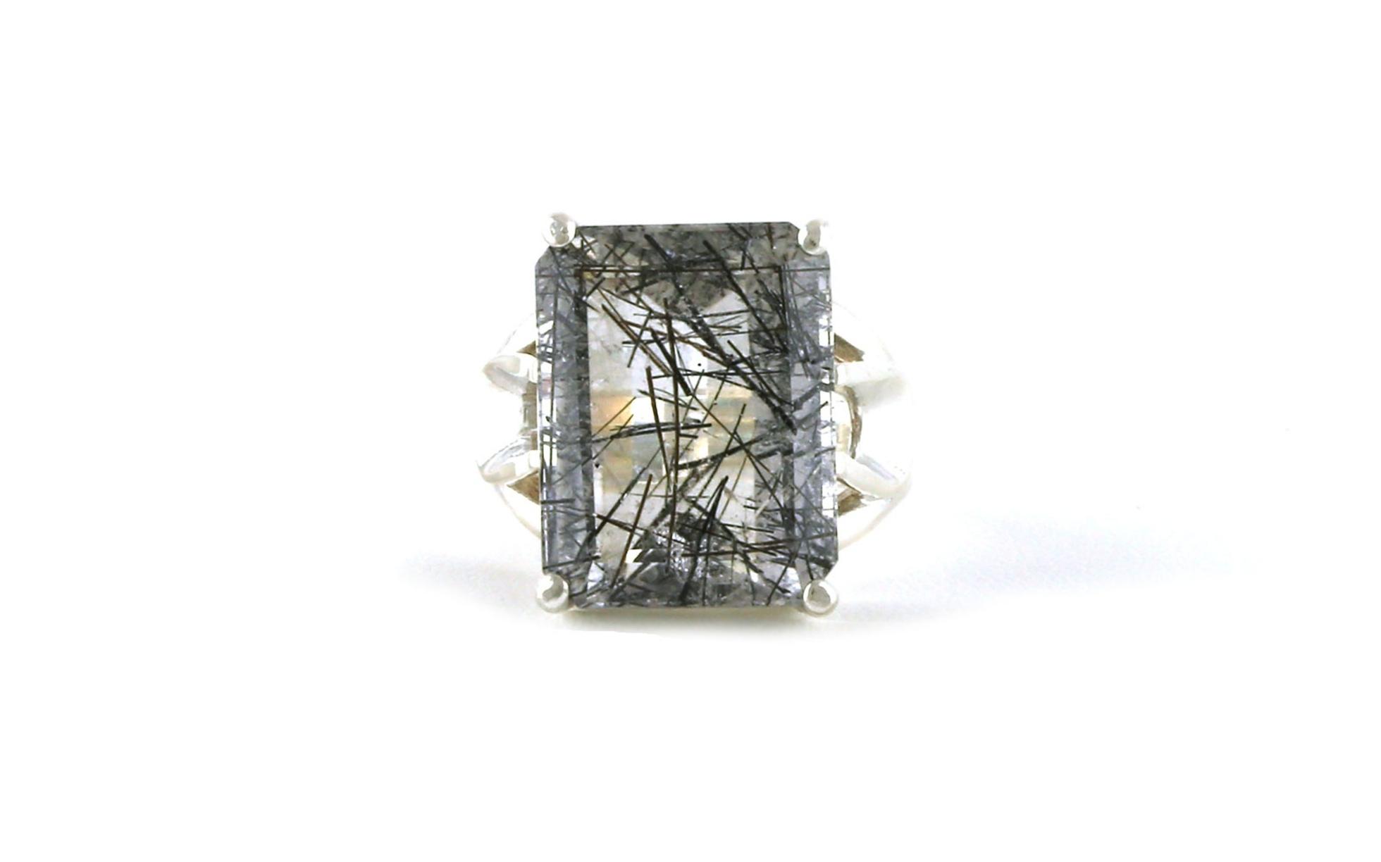 Estate Piece: Solitaire-style Emerald-cut Rutilated Quartz Ring in Sterling Silver