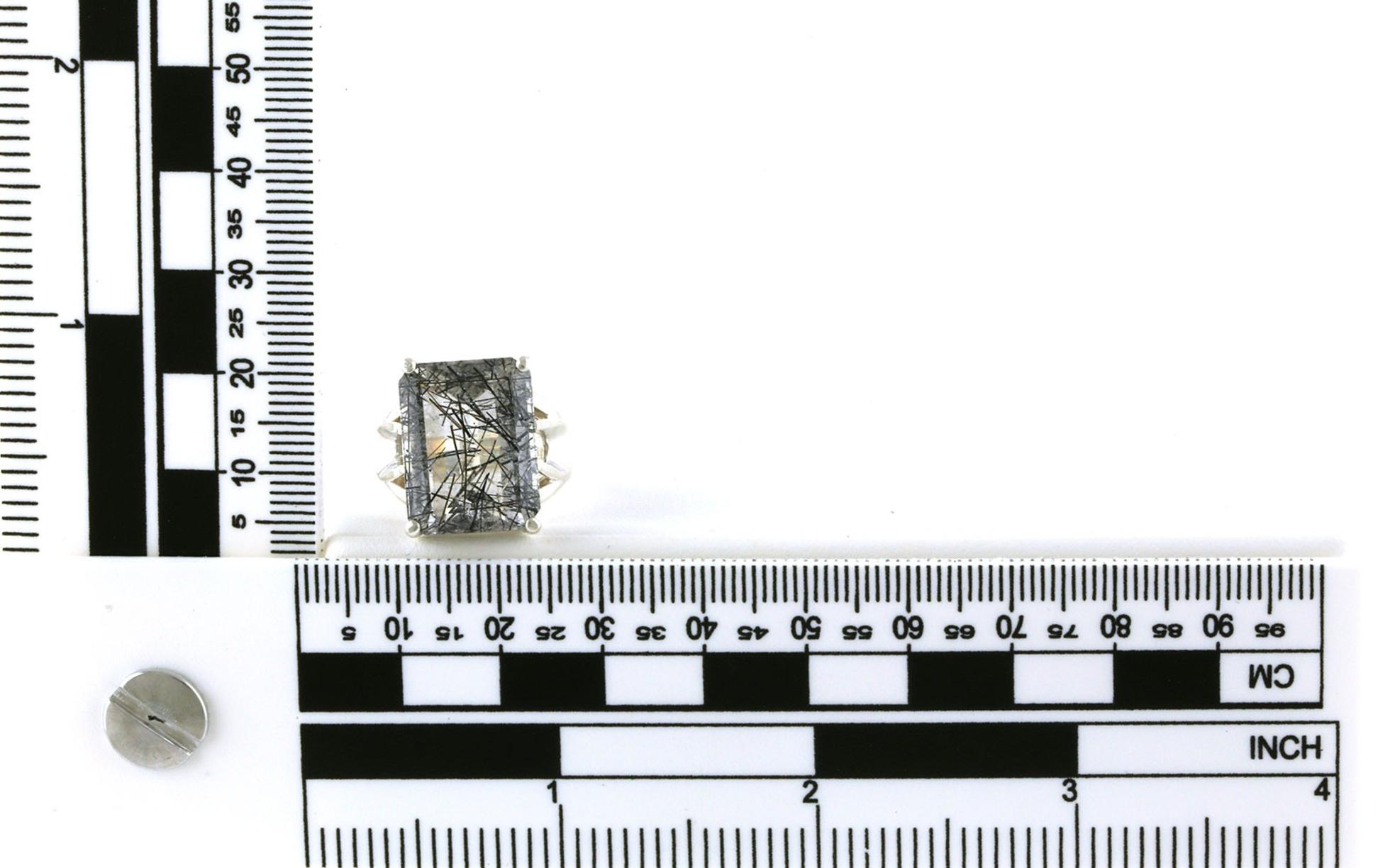 Estate Piece: Solitaire-style Emerald-cut Rutilated Quartz Ring in Sterling Silver scale