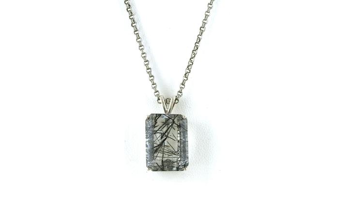 content/products/Estate Piece: Solitaire-style Emerald-cut Rutilated Quartz Necklace in Sterling Silver