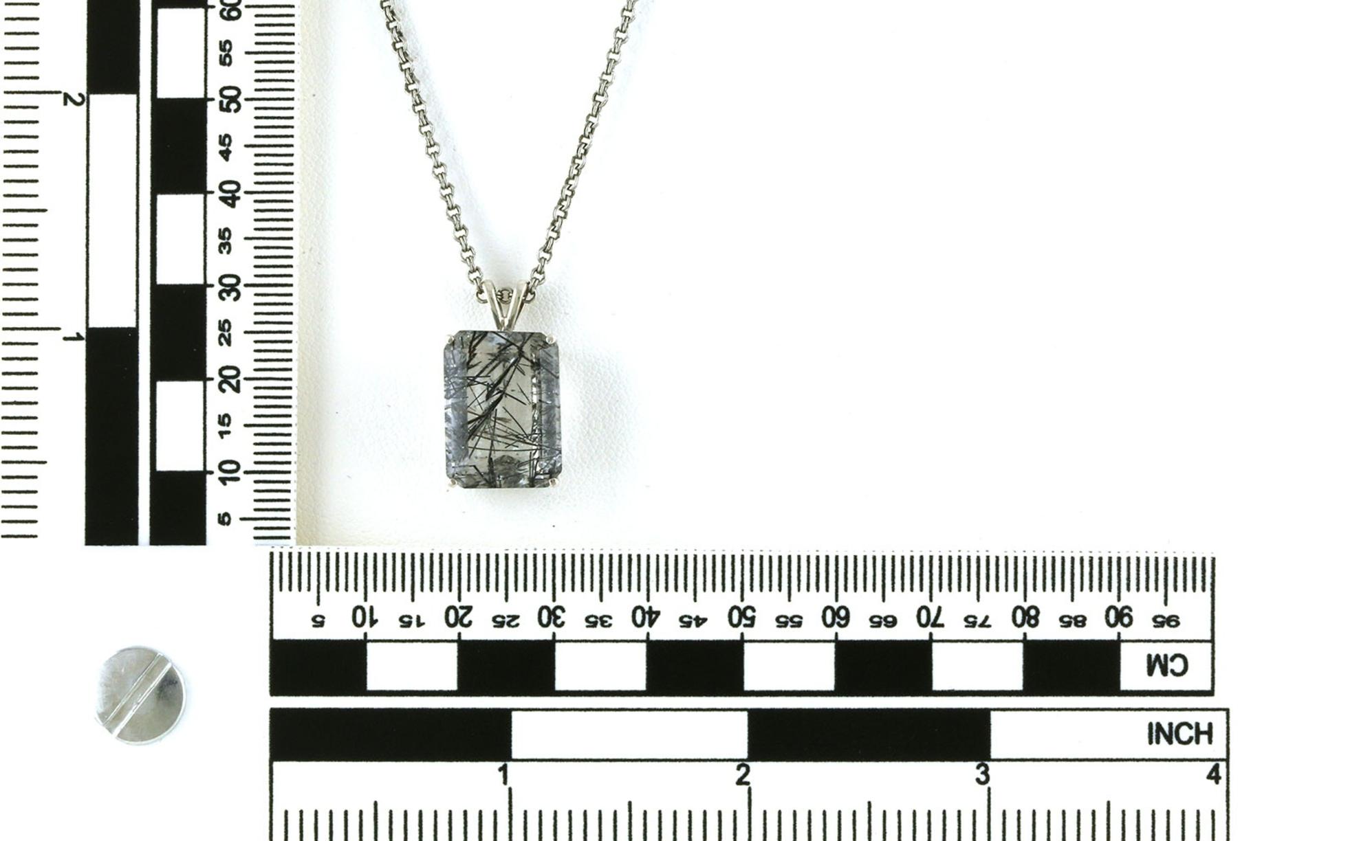 Estate Piece: Solitaire-style Emerald-cut Rutilated Quartz Necklace in Sterling Silver scale