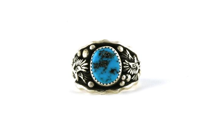 content/products/Estate Piece: Eagle Detail Bezel-set Turquoise Ring with Antiquing in Sterling Silver