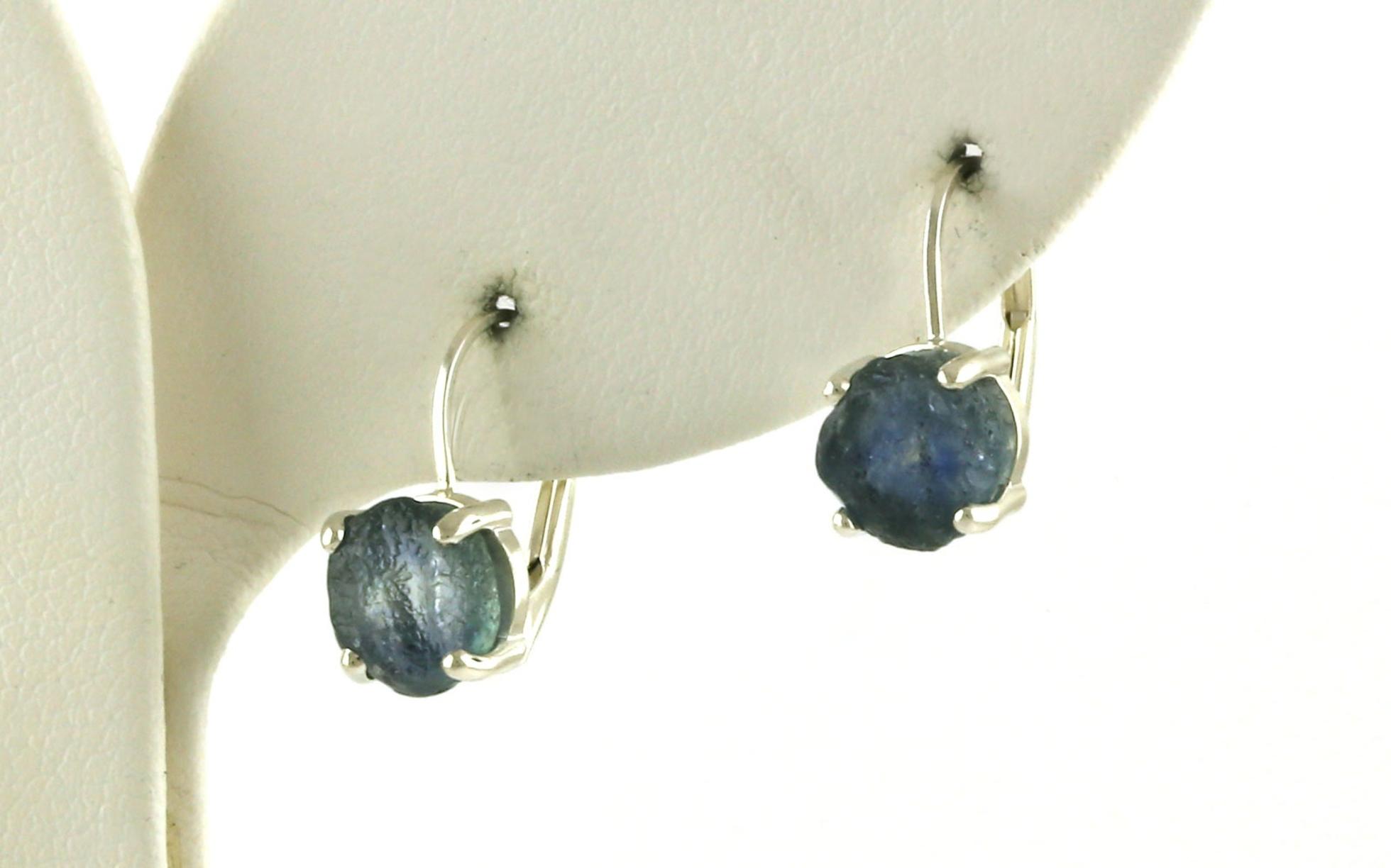 Raw Un-cut Montana Sapphire Leverback Earrings in White Gold (4.20cts TWT)