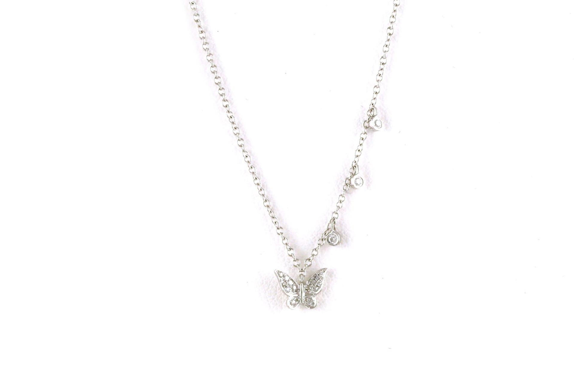 Asymmetrical Butterfly and Bezel-set Diamond Station Necklace in White Gold (0.07cts TWT)