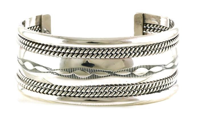 content/products/Estate Piece: Wide Southwestern Engraved Patten Cuff Bracelet in Sterling Silver