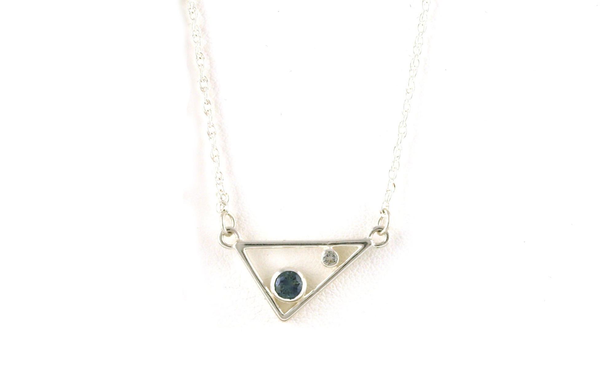 Triangle 2-Stone Bezel-set Blue and White Montana Sapphire Necklace in Sterling Silver