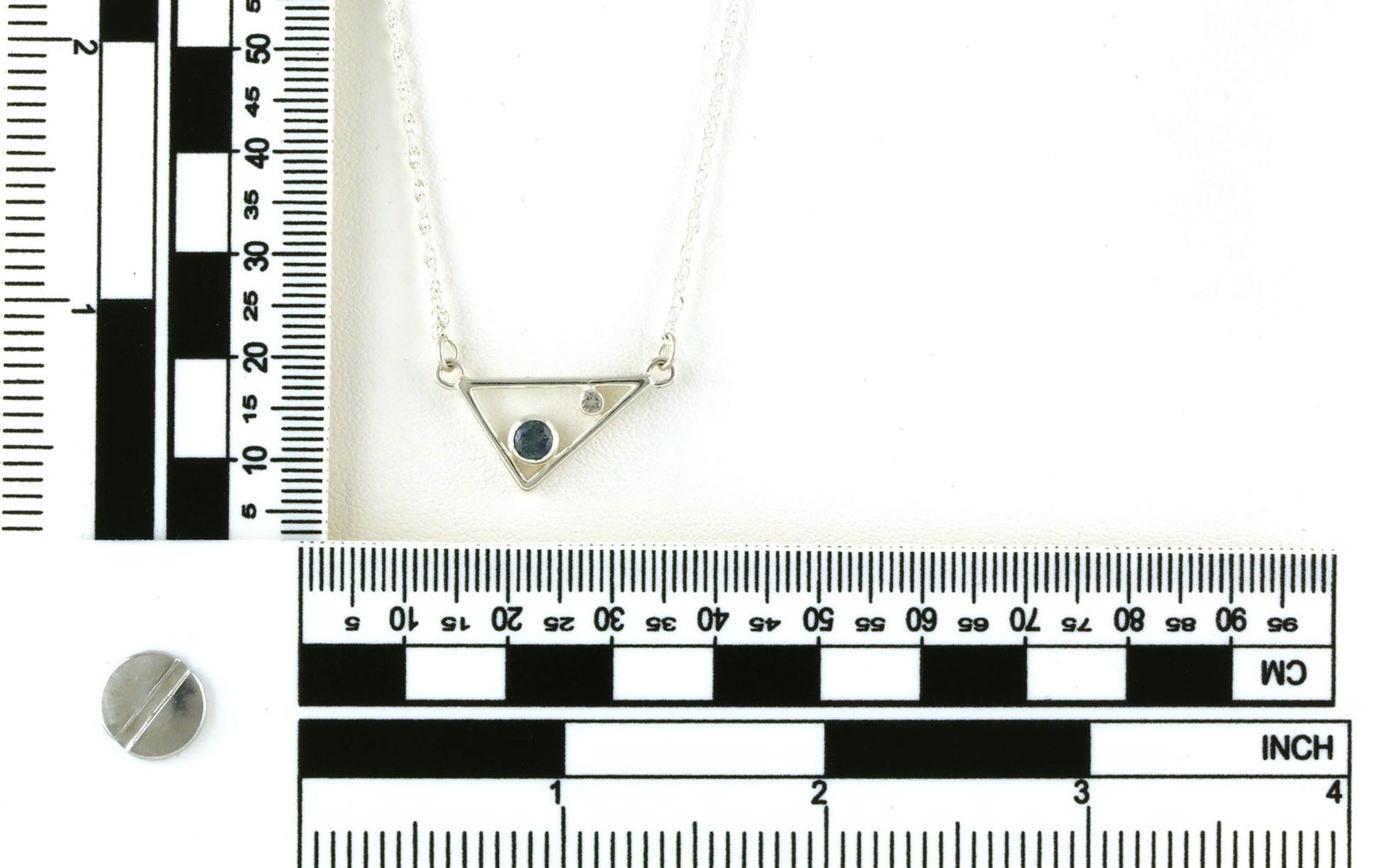 Triangle 2-Stone Bezel-set Blue and White Montana Sapphire Necklace in Sterling Silver scale