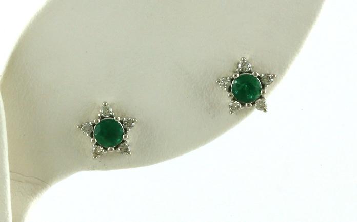 content/products/Star Emerald and Diamond Stud Earrings in White Gold (0.54cts TWT)