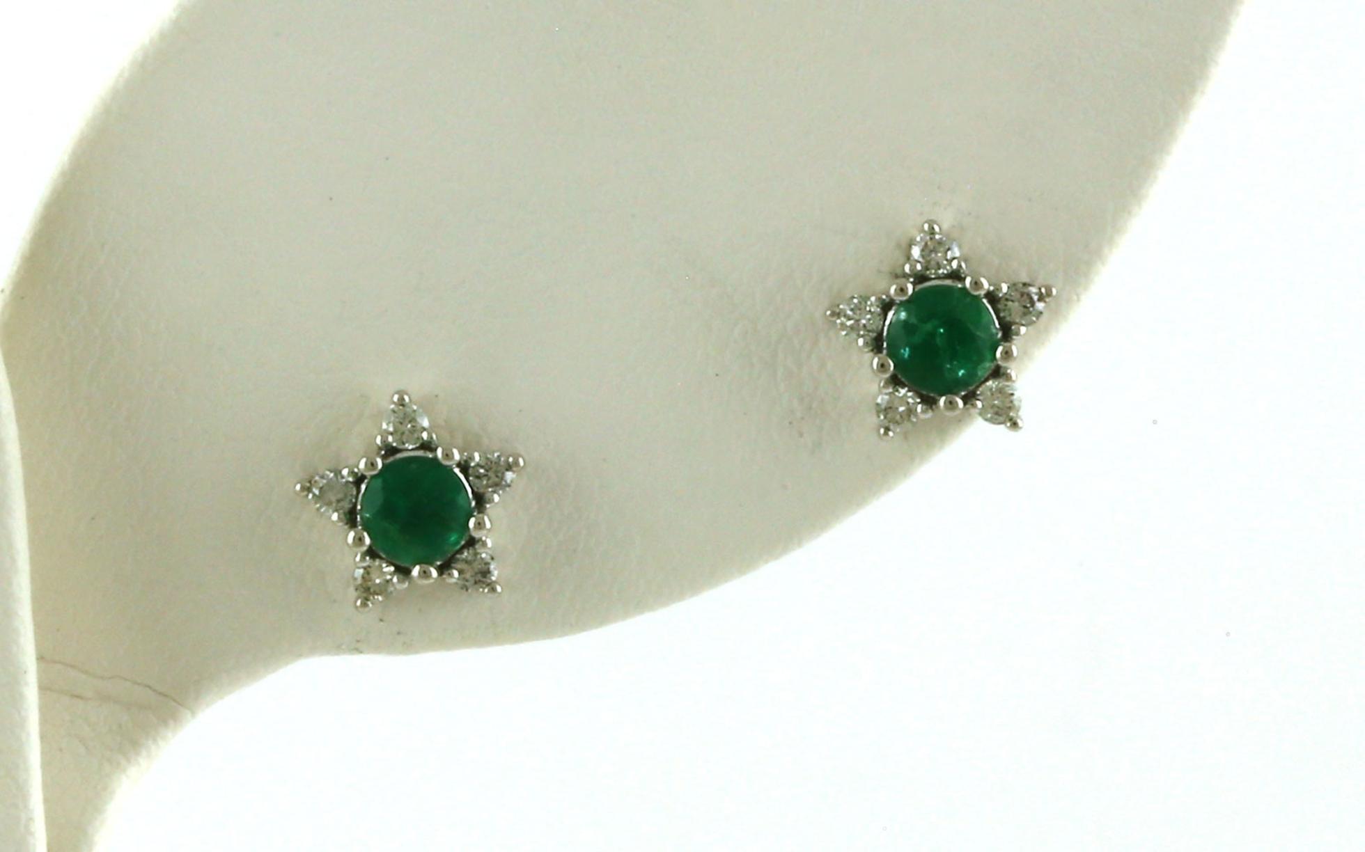Star Emerald and Diamond Stud Earrings in White Gold (0.54cts TWT)