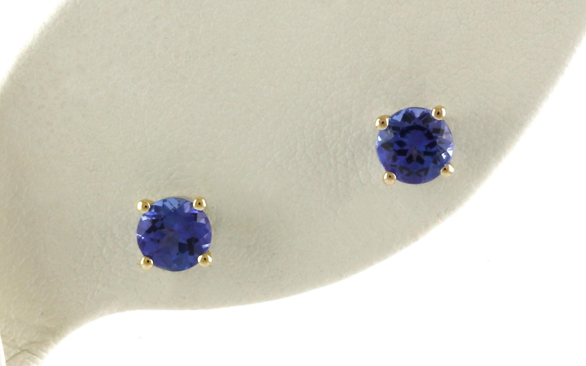 Solitaire Tanzanite Stud Earrings in 4-Prong Settings in Yellow Gold (1.01cts TWT)