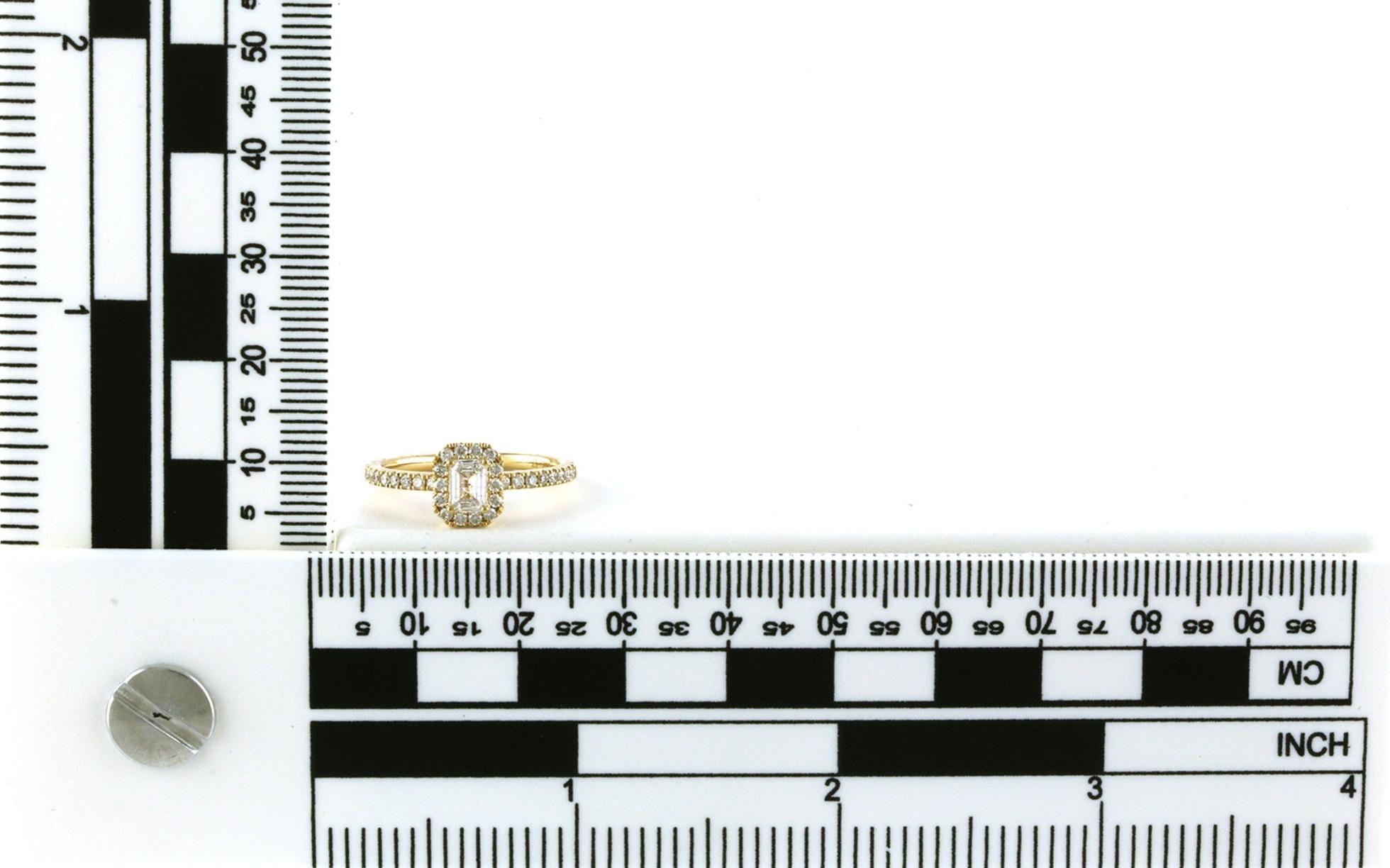 Halo-style Emerald-cut Diamond Engagement Ring in Yellow Gold (0.79cts TWT) scale