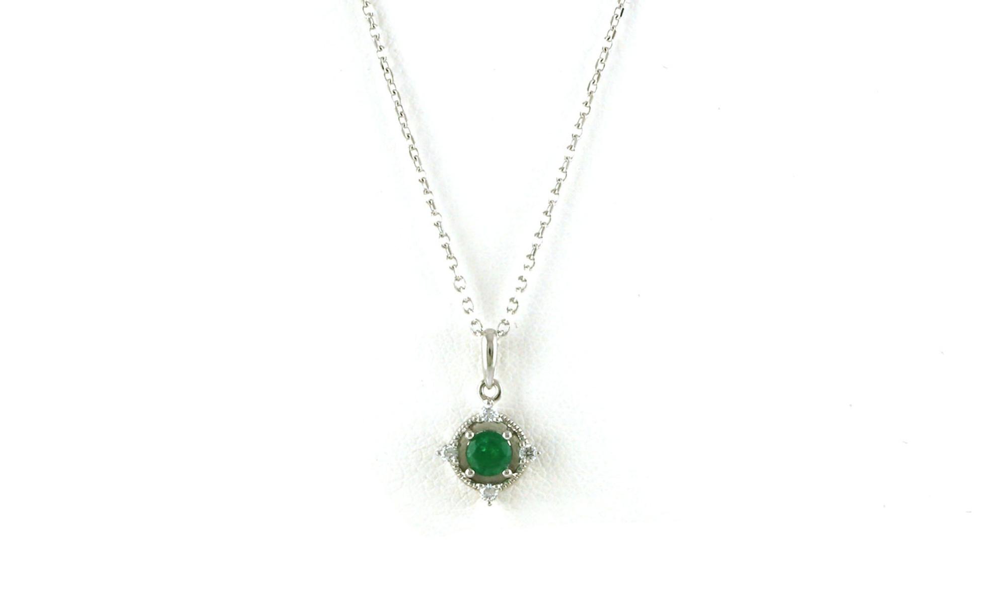 Vintage-style 5-Stone Emerald and Diamond Necklace in White Gold (0.24cts TWT)
