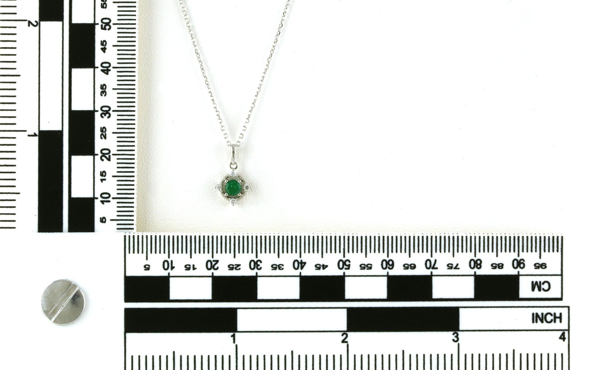 Vintage-style 5-Stone Emerald and Diamond Necklace in White Gold (0.24cts TWT) scale
