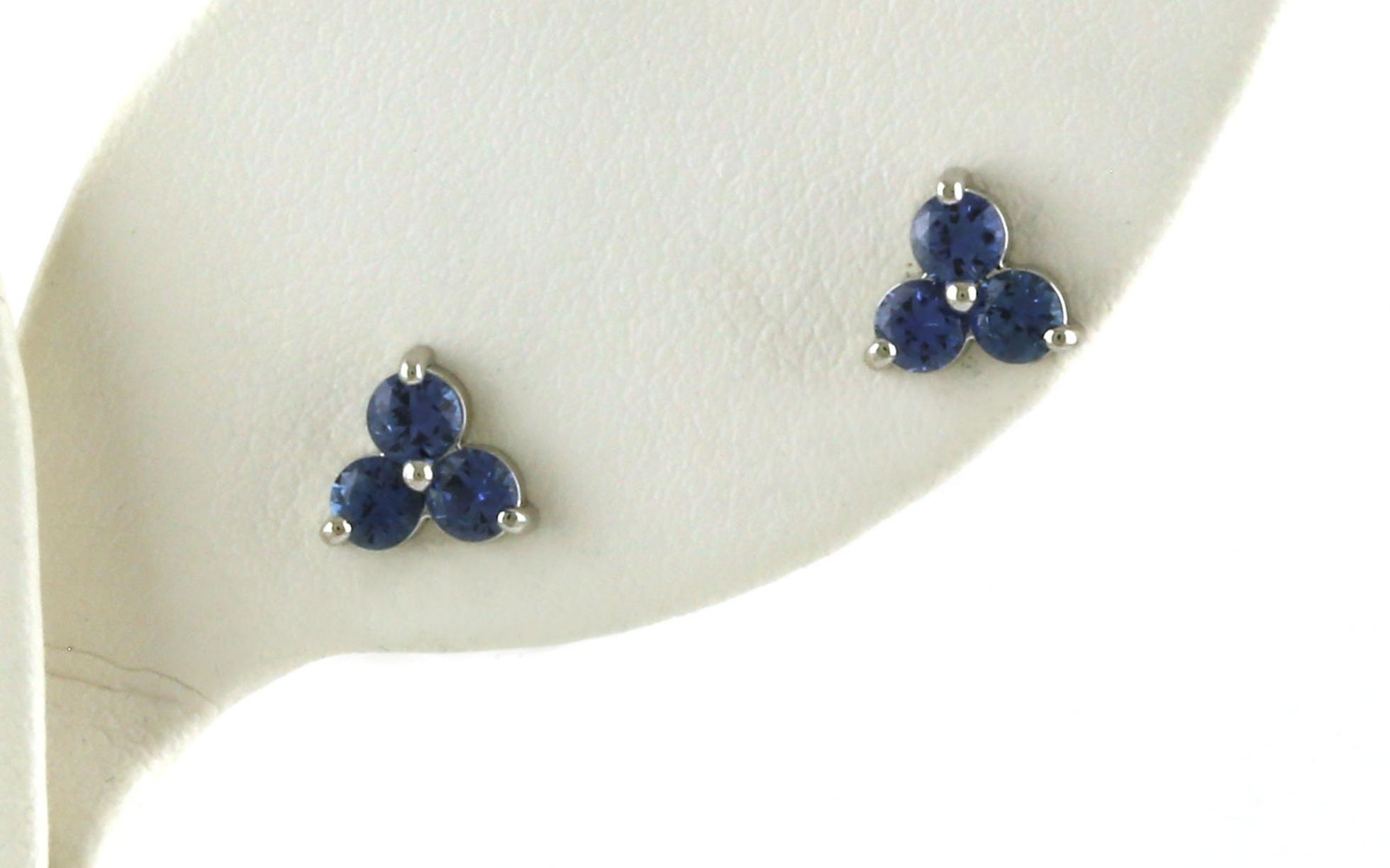 3-Stone Cluster Montana Yogo Sapphire Stud Earrings in White Gold (0.77cts TWT)