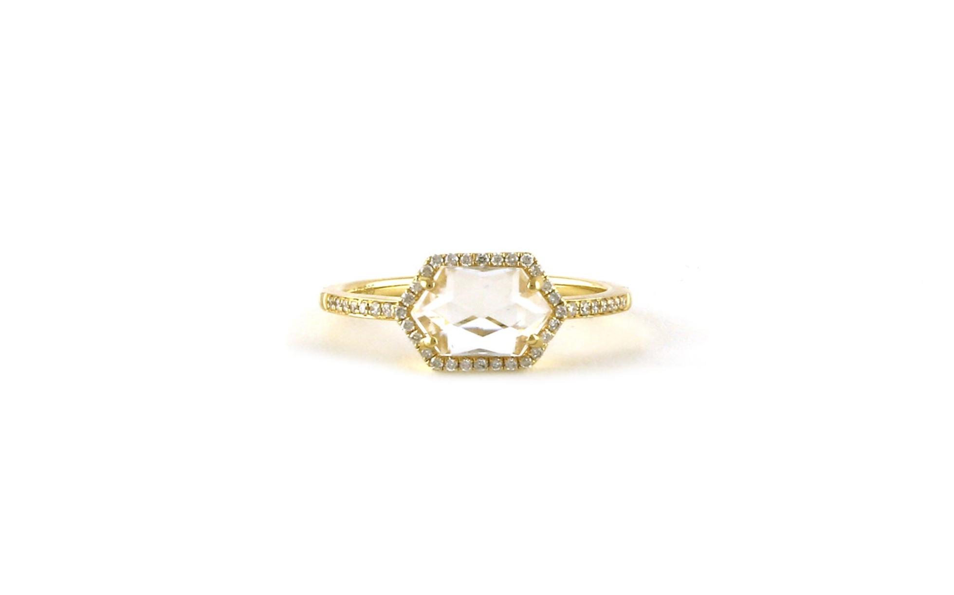 Halo Hexagon-cut White Topaz and Diamond Ring in Yellow Gold (1.13cts TWT)