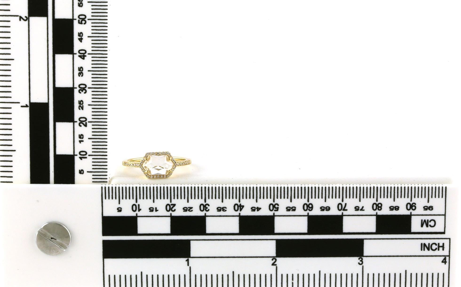 Halo Hexagon-cut White Topaz and Diamond Ring in Yellow Gold (1.13cts TWT) scale