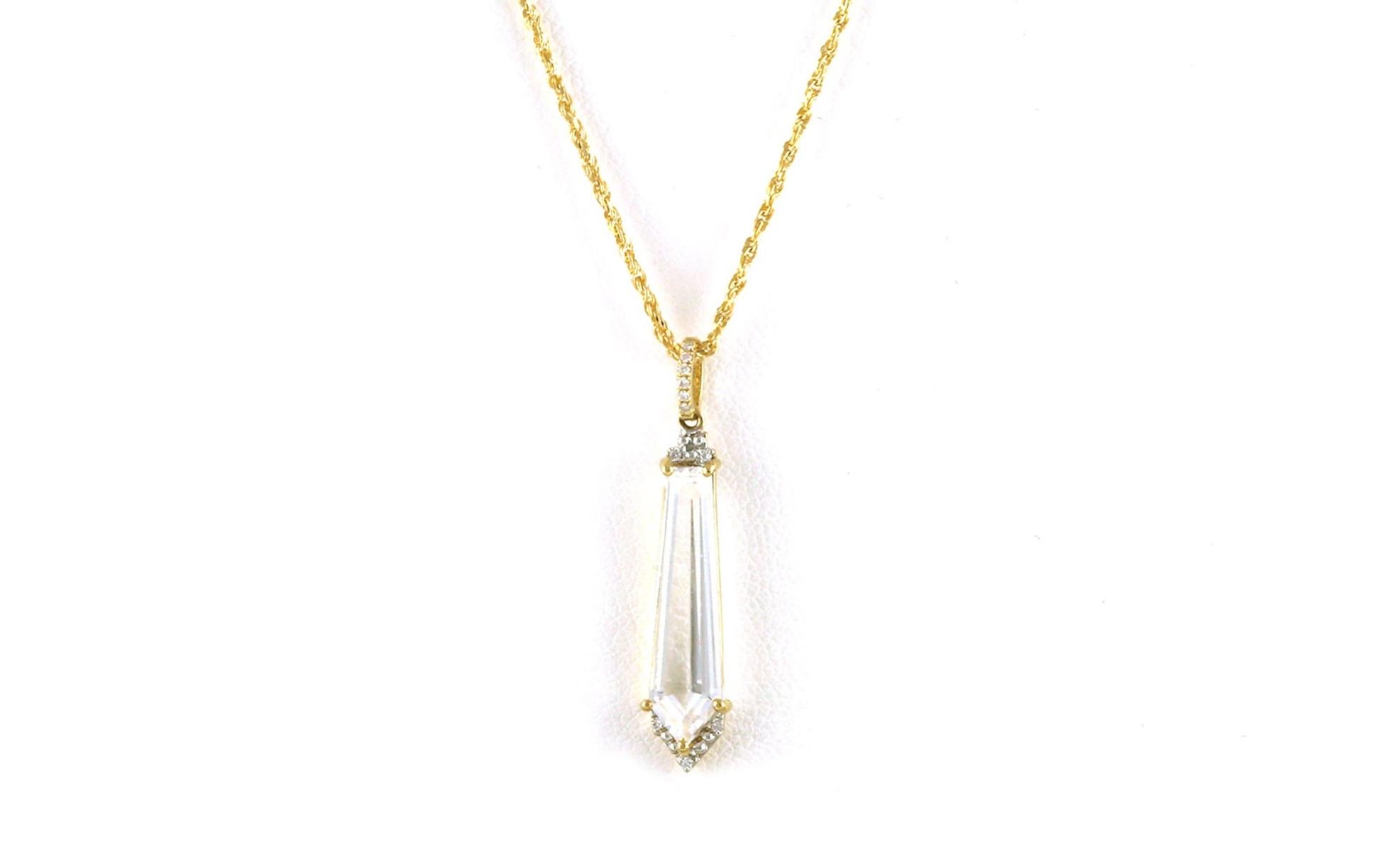 Bullet-cut White Topaz and Diamond Drop Necklace in Yellow Gold (0.57cts TWT)