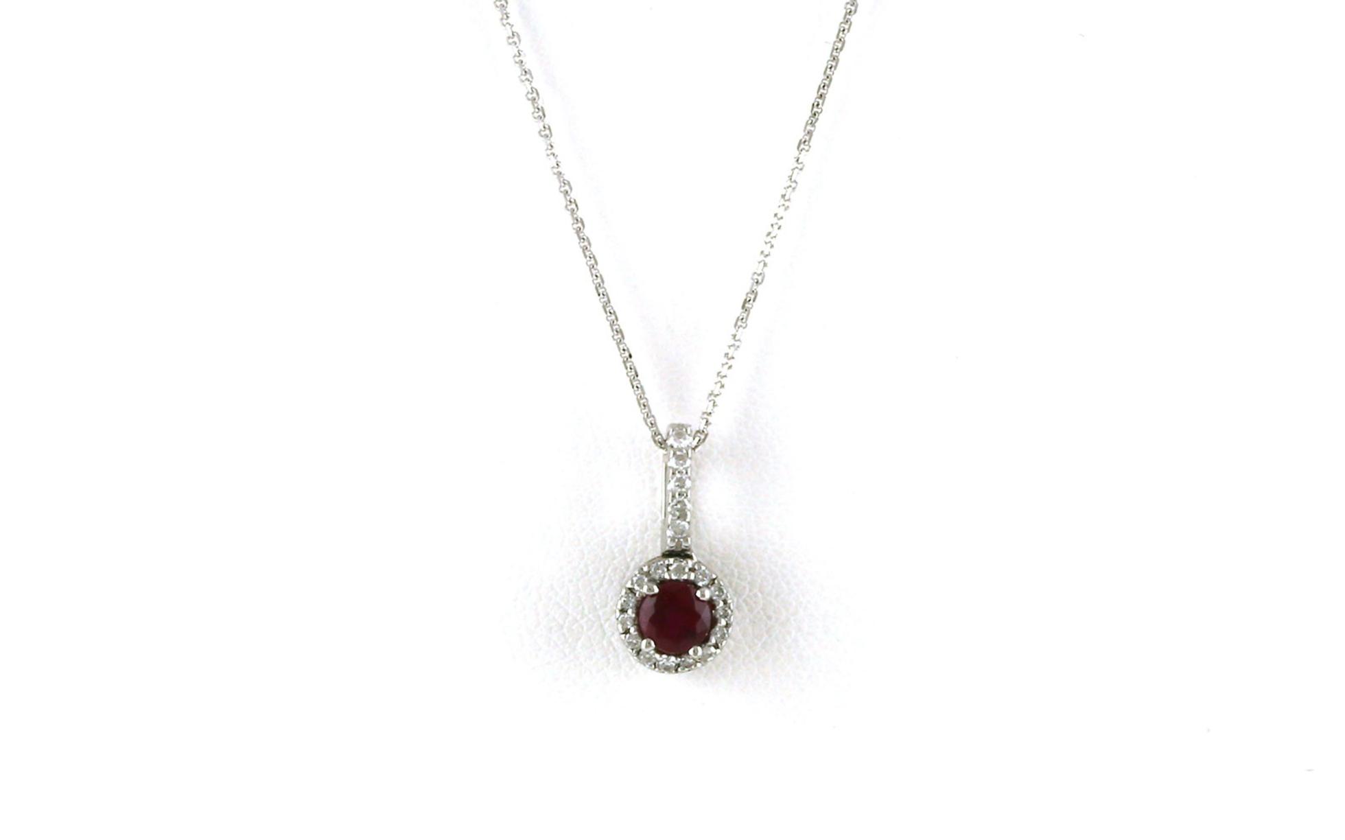 Estate Piece: Halo Ruby and Diamond Necklace in White Gold (0.50cts TWT)