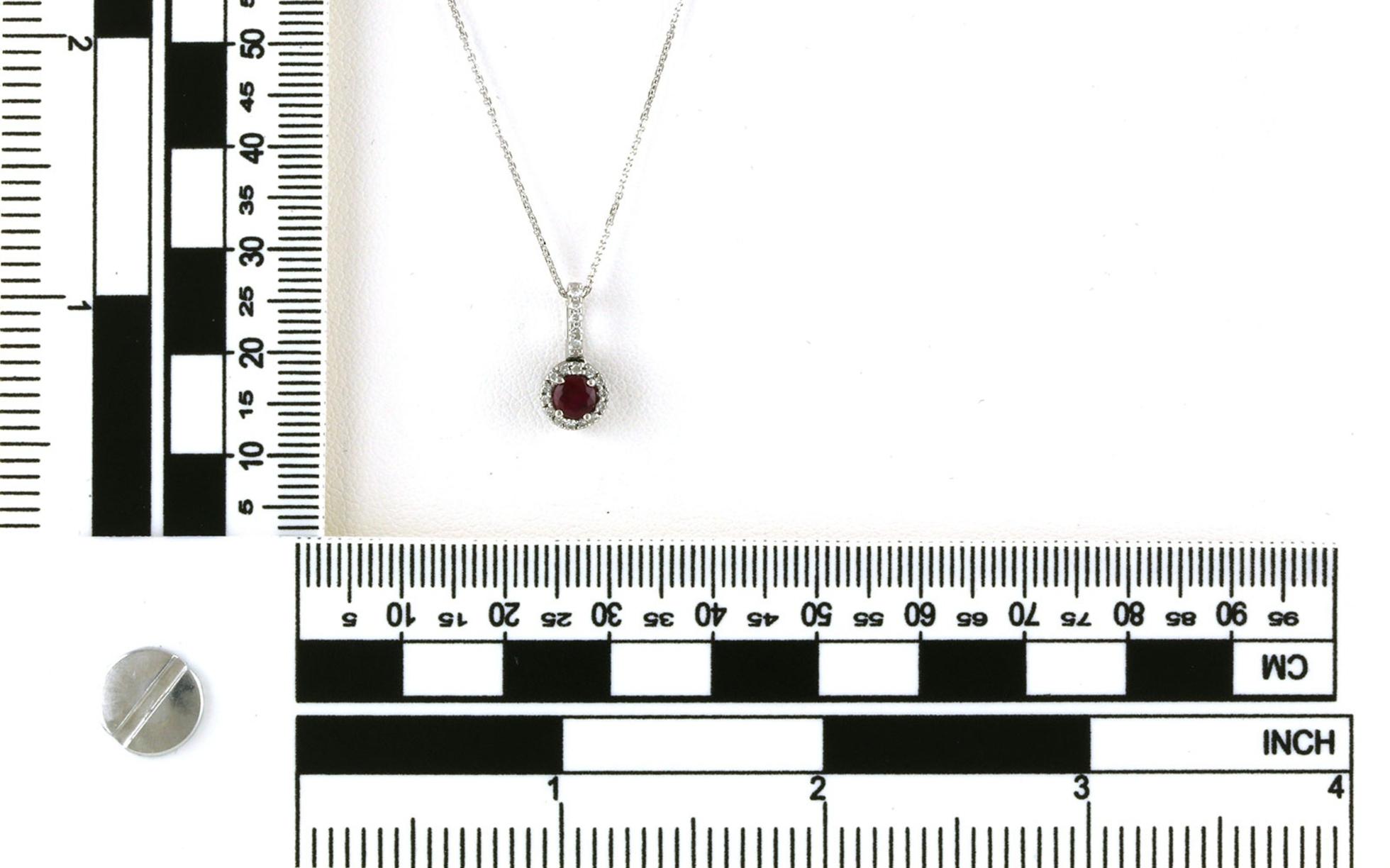 Estate Piece: Halo Ruby and Diamond Necklace in White Gold (0.50cts TWT) scale
