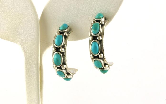 content/products/Estate Piece: 5-Stone Bezel-set Turquoise Hoop Earrings in Sterling Silver