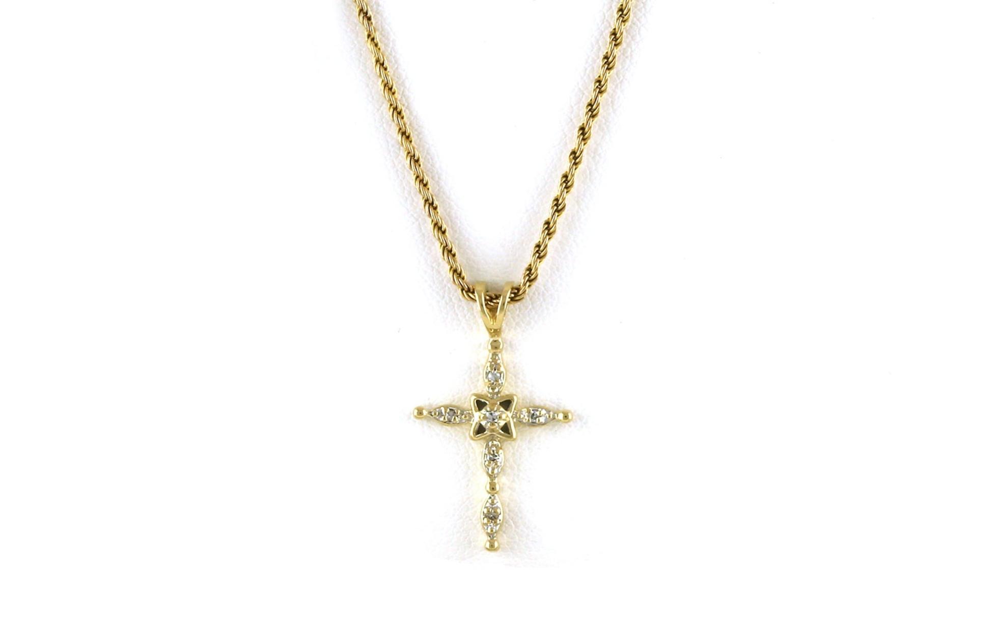 Estate Piece: Vintage-style Cross Diamond Necklace in Yellow Gold (0.10cts TWT)