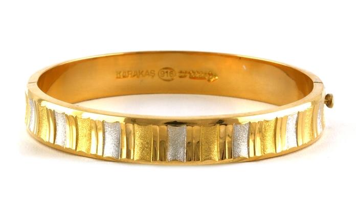 content/products/Estate Piece: Sutrons Karakas Striped Hinged Bangle Bracelet in Two-tone Rhodium Plated Yellow Gold