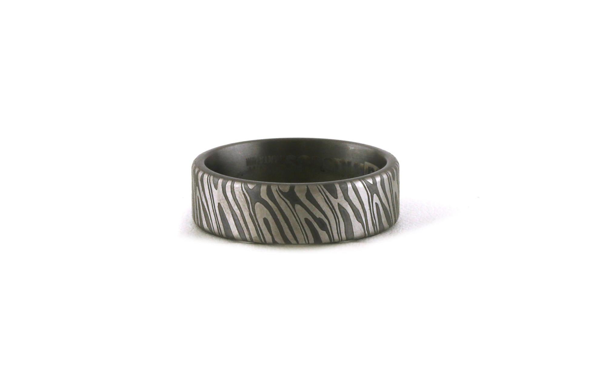 Flat Comfort Fit Flat Edge Wedding Band with Damascus Laser Engraved Finish in Gray Tantalum (sz 10)