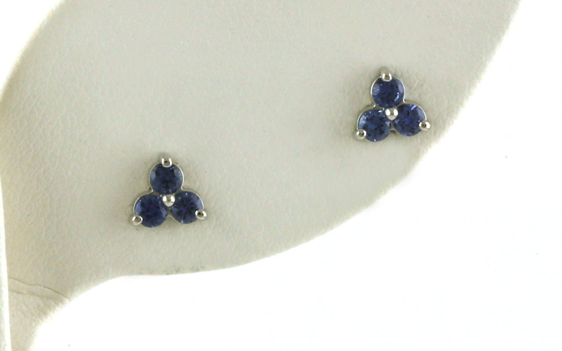 3-Stone Cluster Montana Yogo Sapphire Stud Earrings in White Gold (0.43cts TWT)