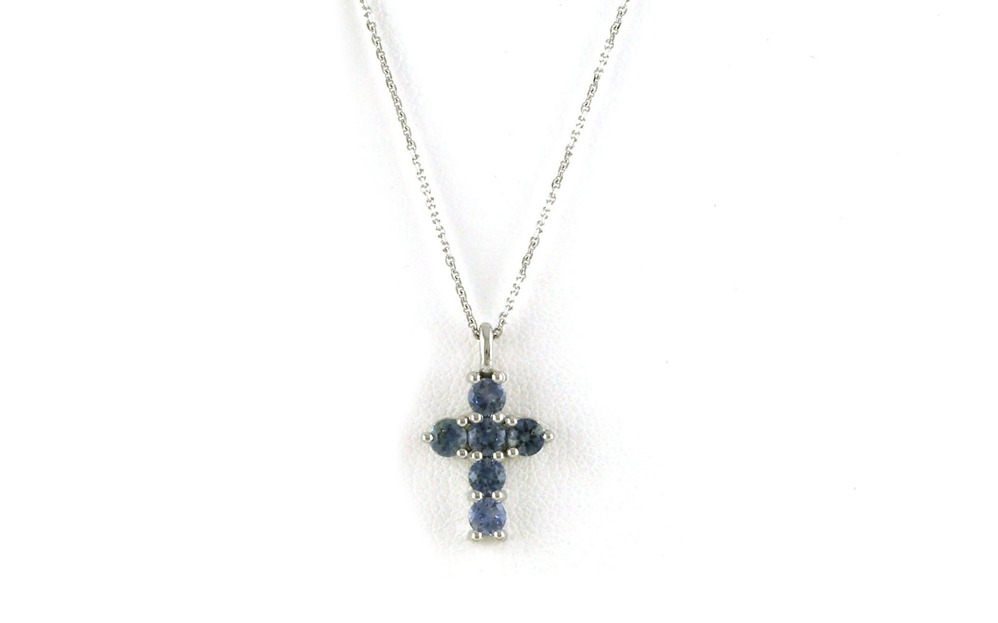 6-Stone Cross Montana Sapphire Necklace in White Gold (0.74cts TWT)