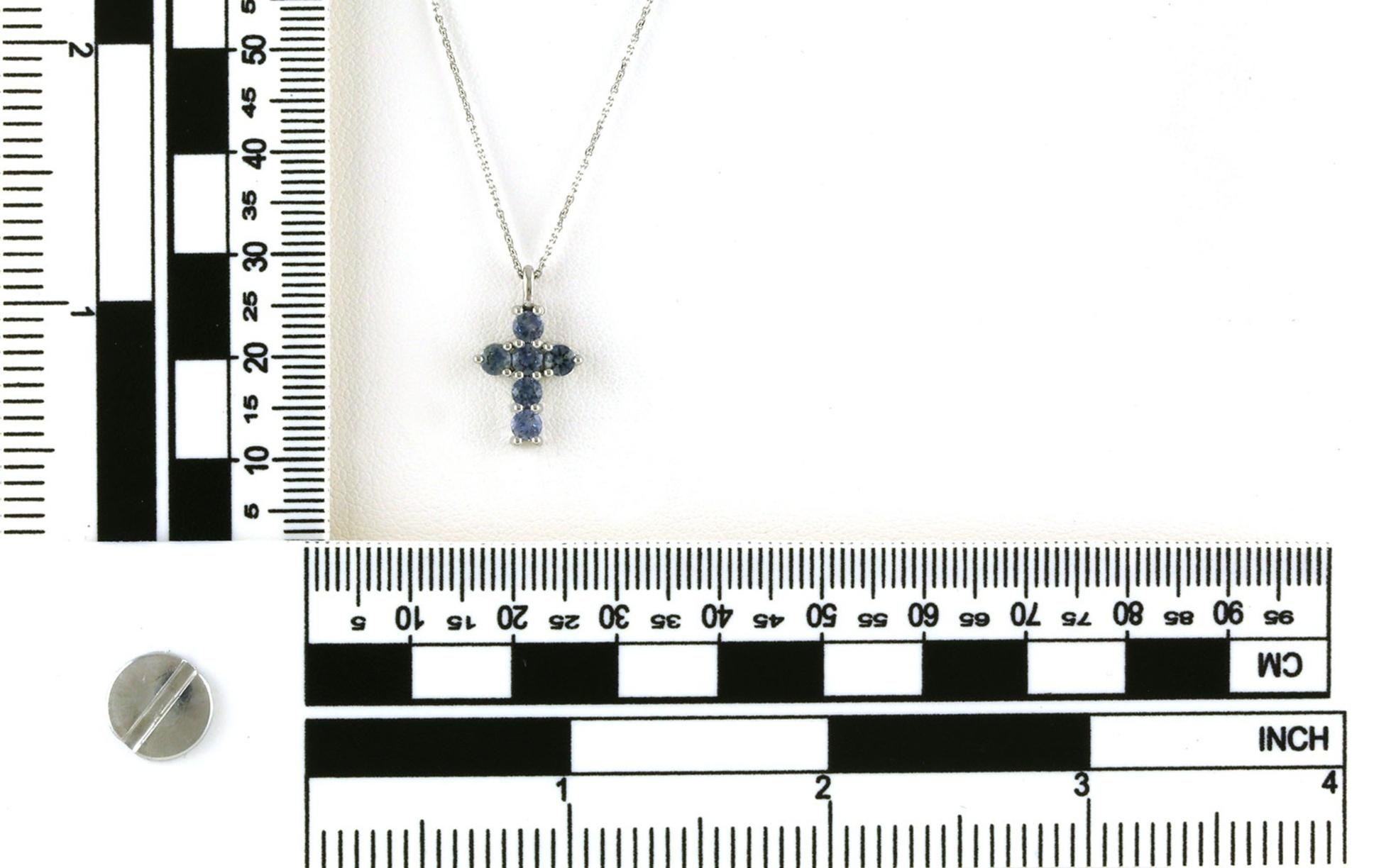 6-Stone Cross Montana Sapphire Necklace in White Gold (0.74cts TWT) scale