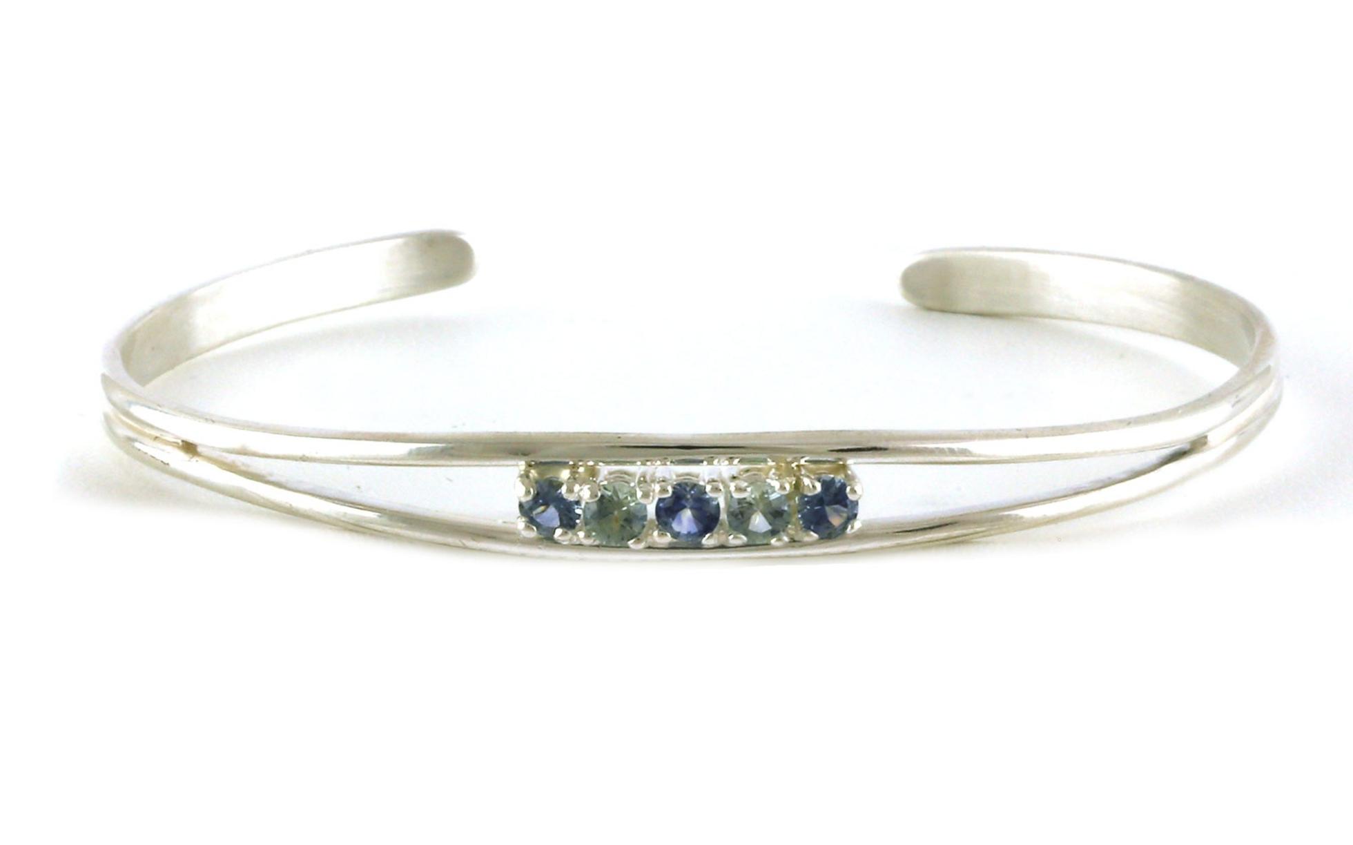 5-Stone Blue and Green Montana Sapphire Split Shank Cuff Bracelet in Sterling Silver (0.66cts TWT)