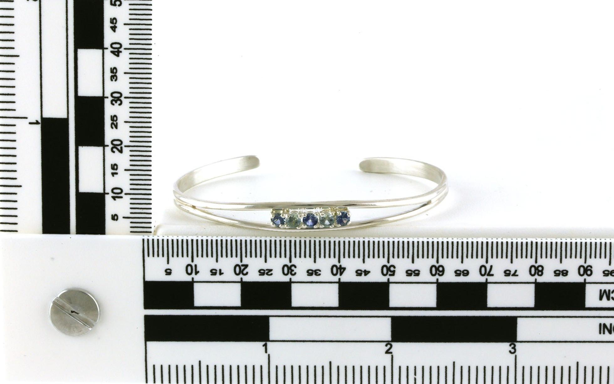 5-Stone Blue and Green Montana Sapphire Split Shank Cuff Bracelet in Sterling Silver (0.66cts TWT) scale