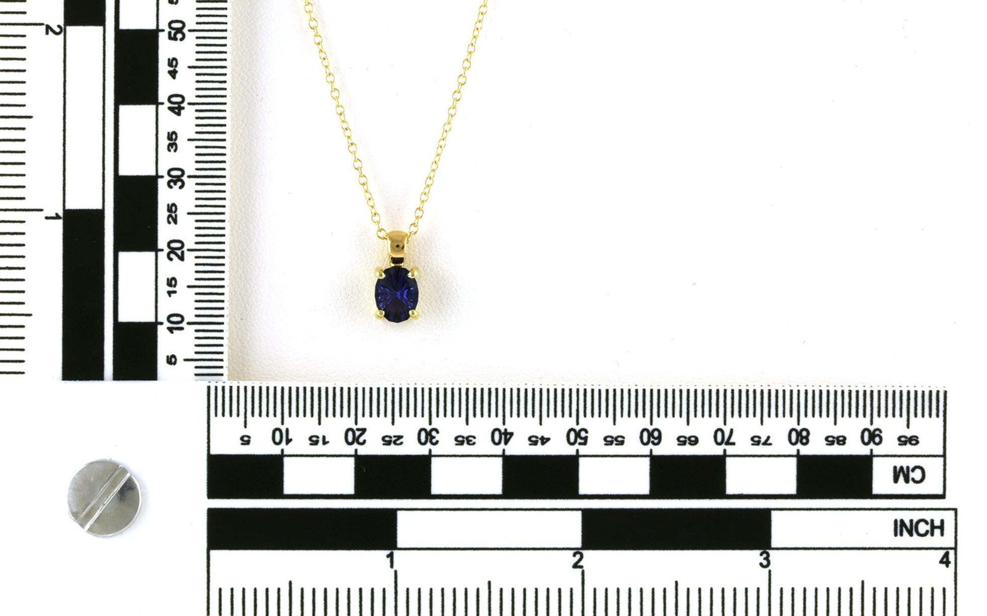 Solitaire Oval Fantasy-cut Huckleberry Sapphire Necklace in Yellow Gold (0.89cts TWT) scale