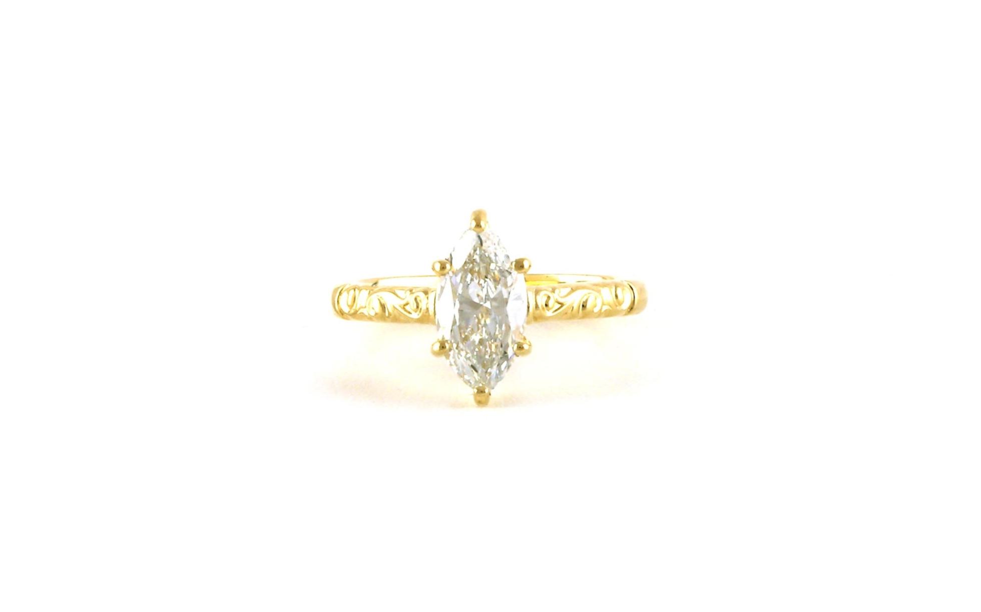 Solitaire Marquise-cut Diamond Engagement Ring with Engraving details in Yellow Gold (1.29cts)