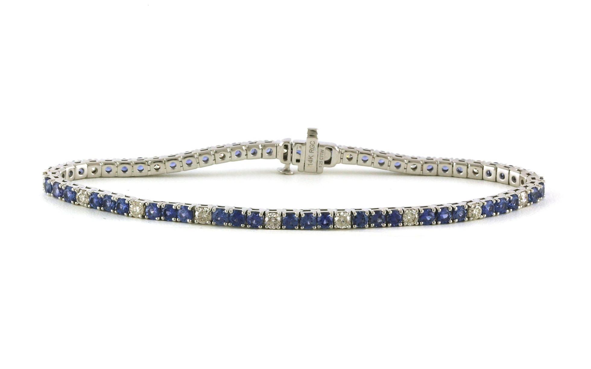 Alternating Three Montana Yogo Sapphires and One Diamond Tennis Bracelet in White Gold (7.00cts TWT)